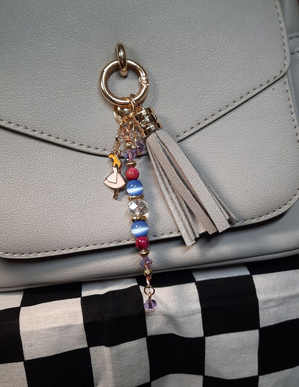 Semi Precious Stone Alice in Wonderland themed Purse Charm/ Keychain